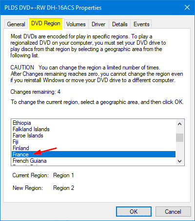 Изменить код региона DVD в Windows