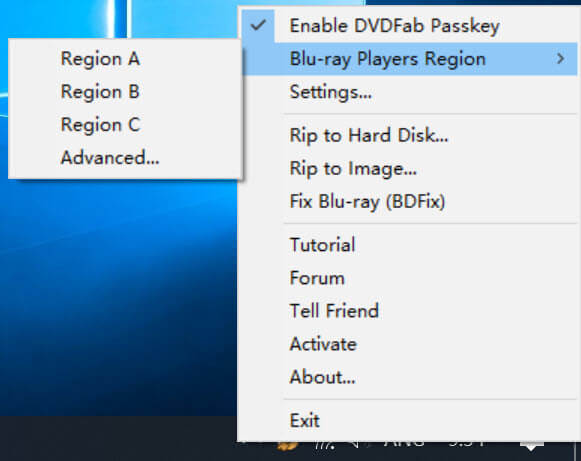 Change Blu-ray Players Region in DVDFab Passkey Lite