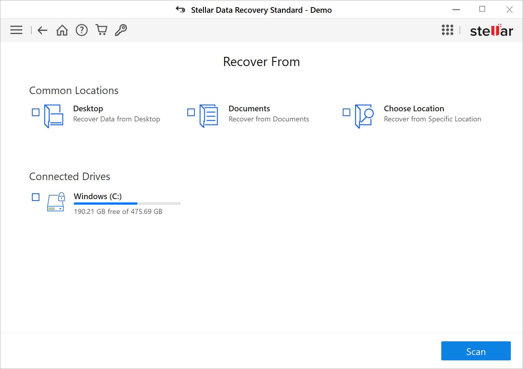Select the Location to Recover Deleted Video with Stellar Data Recovery