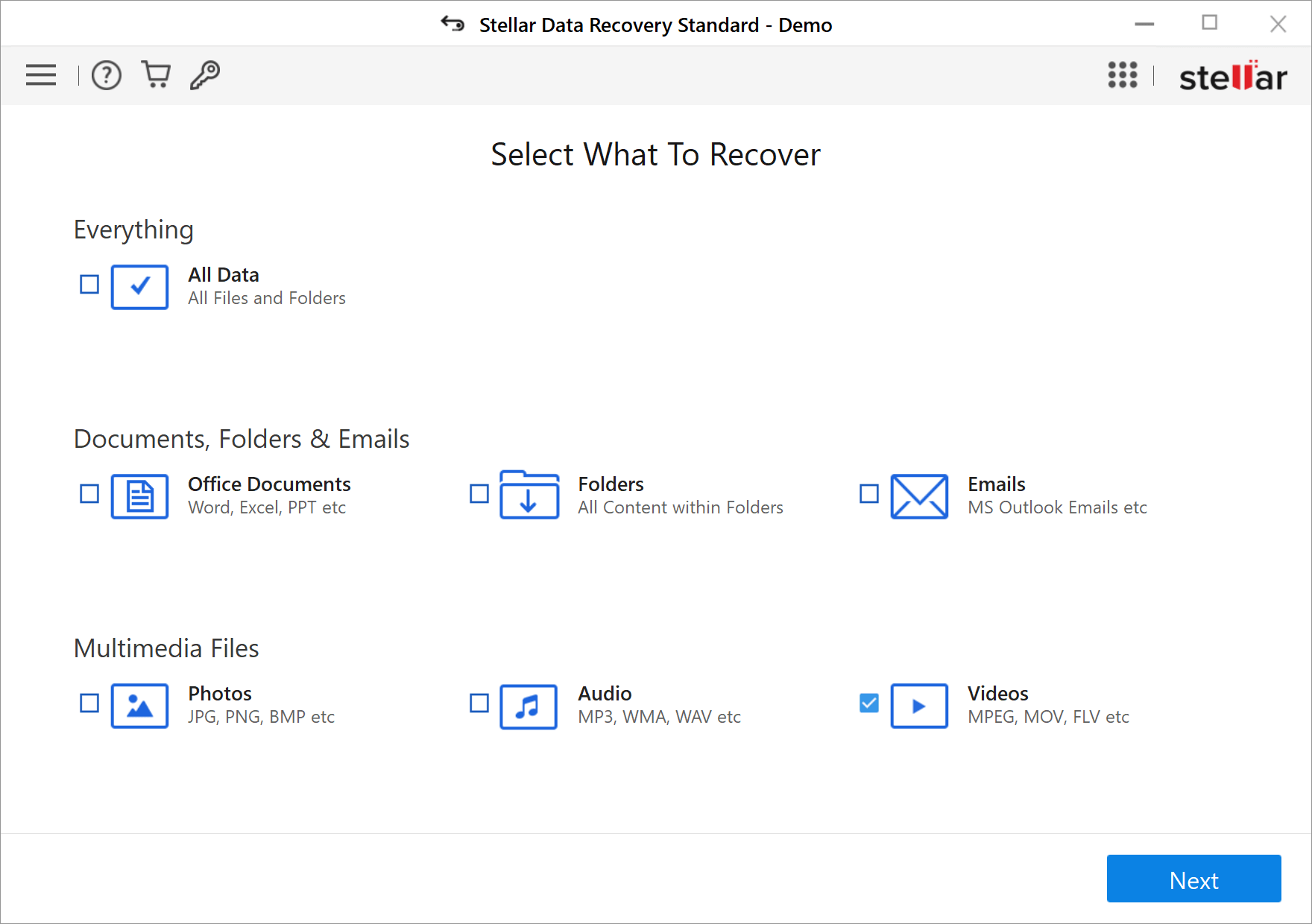 Select Video to Recover with Stellar Data Recovery