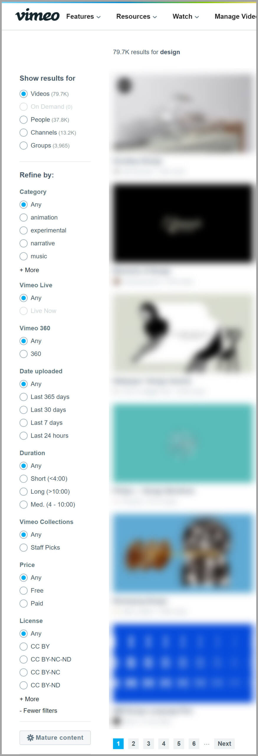 Filter License in Vimeo Video Search Results