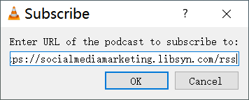 Zadejte adresu URL kanálu RSS podcastu ve VLC