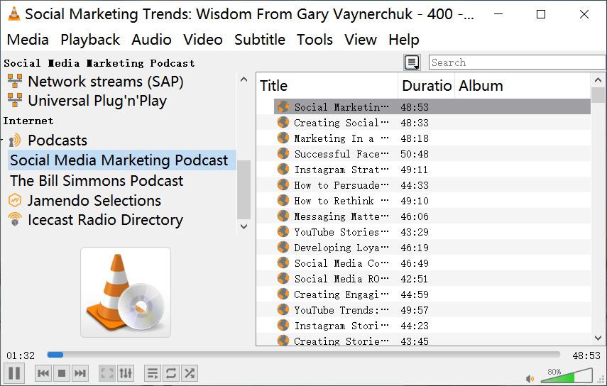 Poslech podcastu ve VLC Media Player